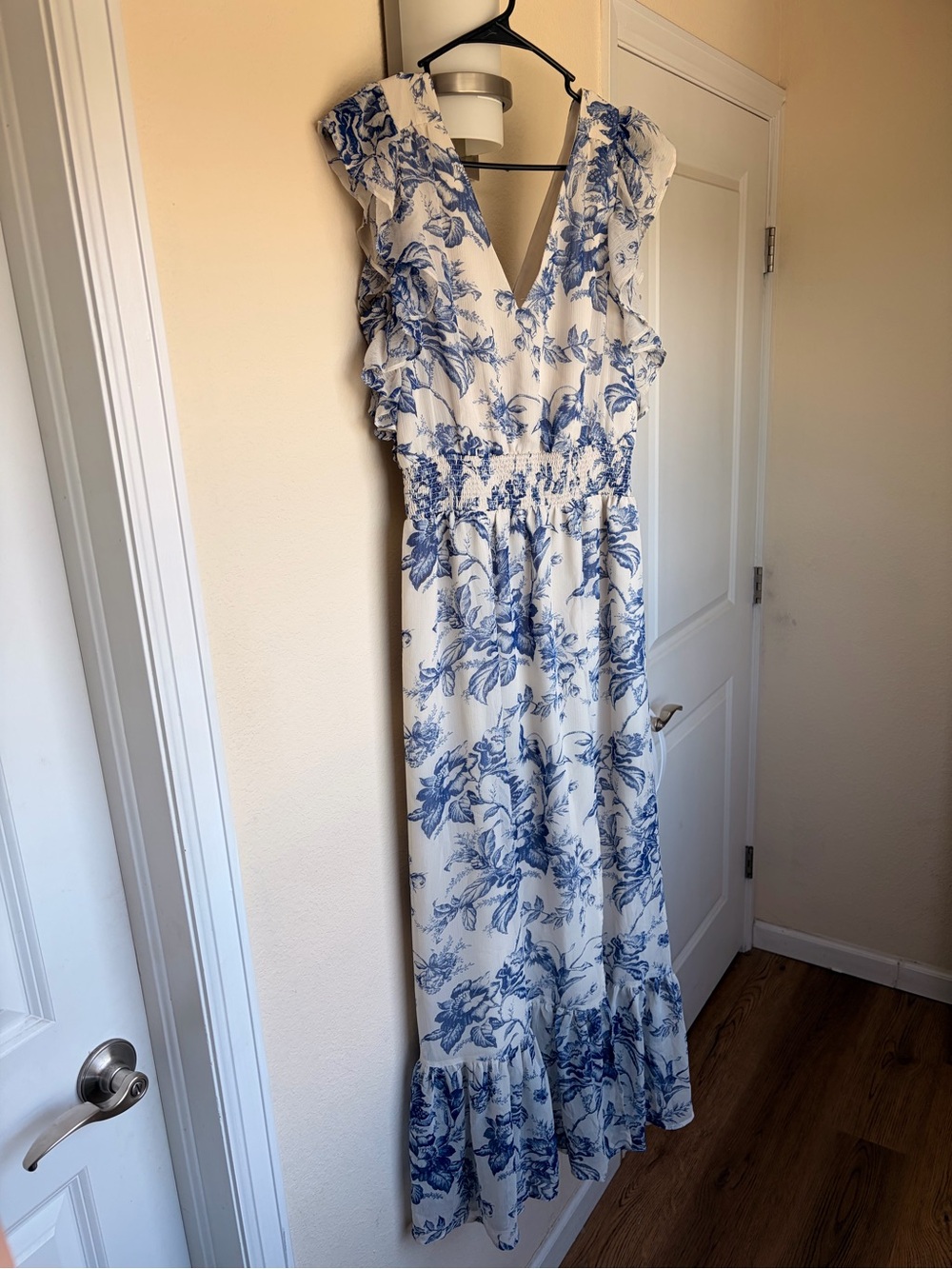 Express White Maxi Dress with Blue Floral Print